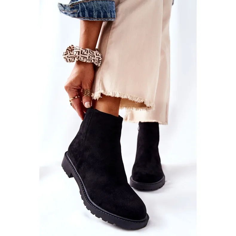 PH1 Zwarte Laurette Chelsea Boots op een platte hak