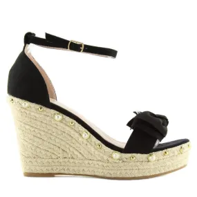 Zwarte sandalen espadrilles op sleehakken L2668
